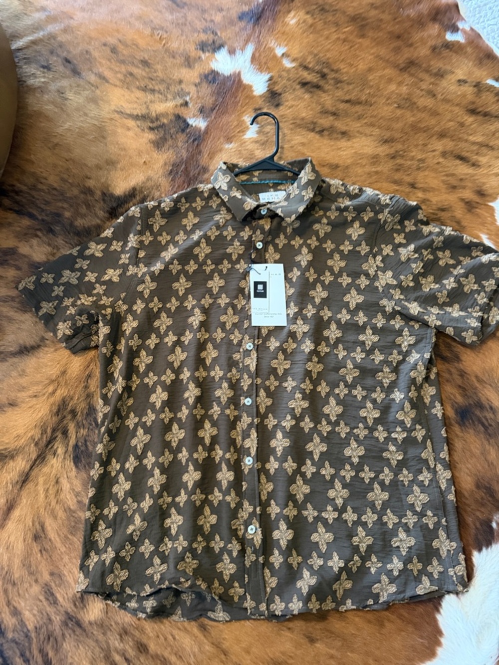 Ike Behar Brown Short-Sleeve Floral Button-Down Shirt